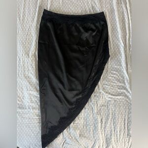 Asymmetrical black satin lace skirt